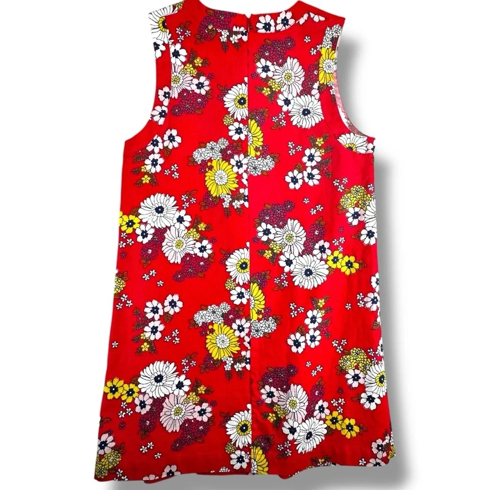 ModCloth Red Floral Sleeveless Shift Dress 100% Cotton Size L Shoulder Buttons